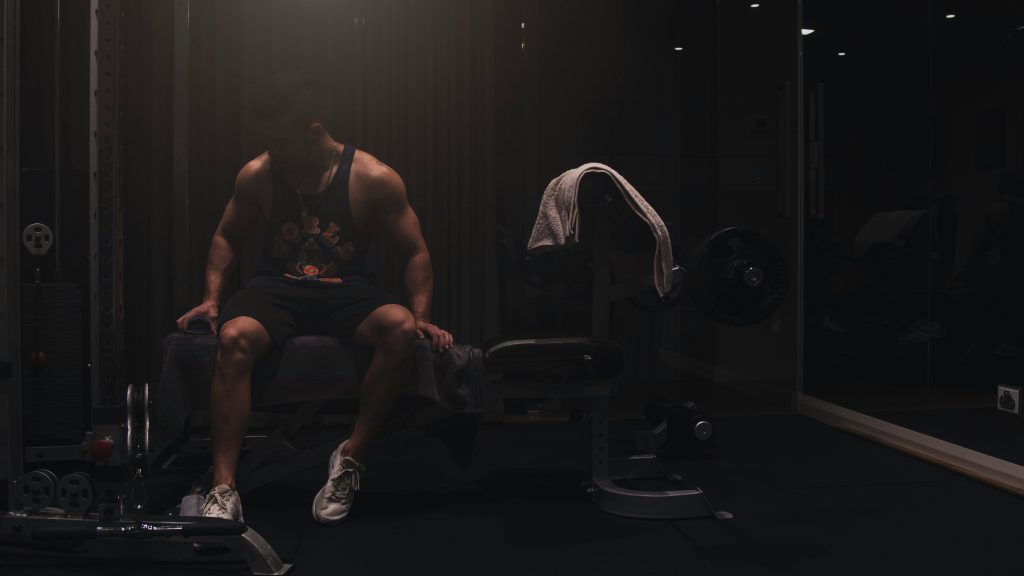 Man recovering from a hard workout, and now has a clear mind.
